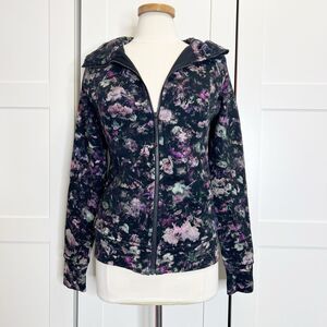 Lululemon Womens Purple Black Fleece Floral Illusion Scuba Zip Up Hoodie Size 8